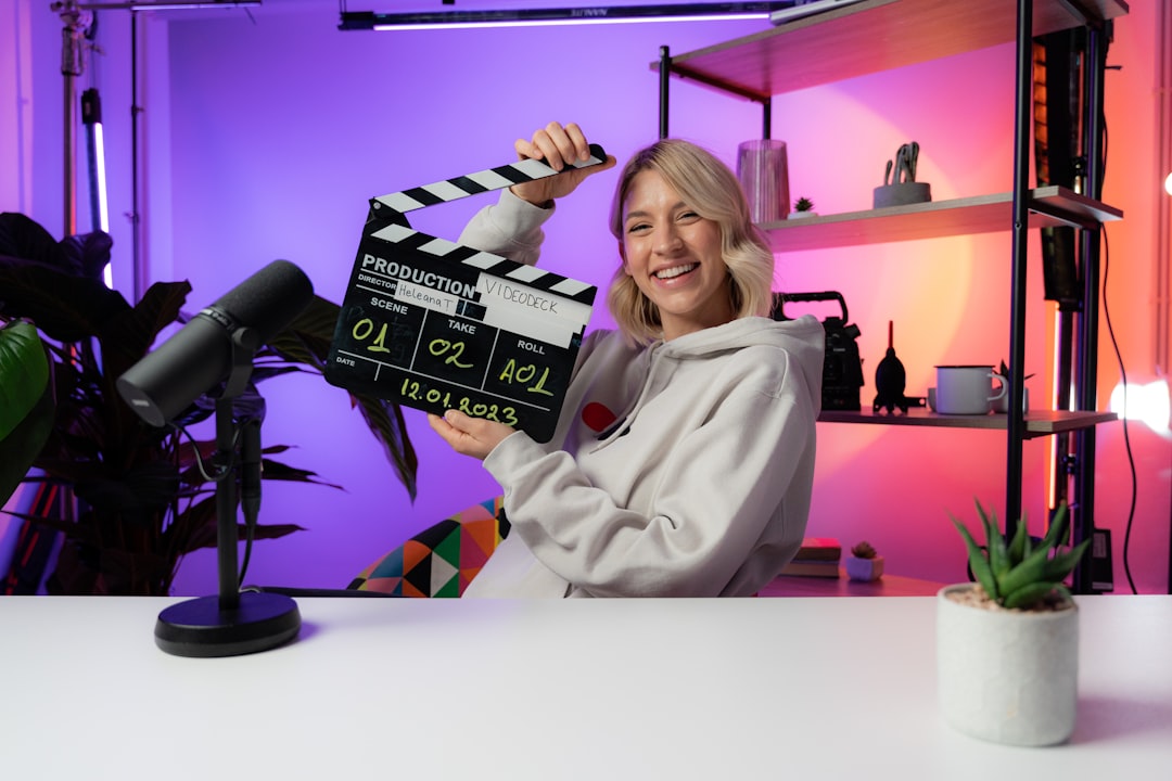 Photo session from the videodeck studio. We create video content for software companies and help them grow on YouTube. This photo is with one of our hosts, Heleana.