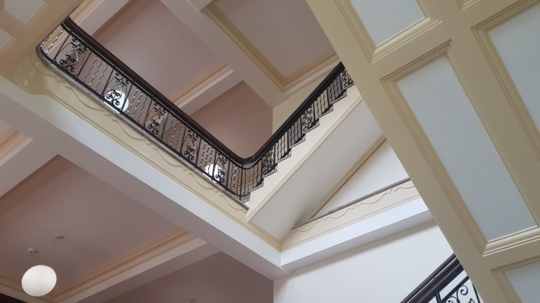 An interior shot of a building’s stairs.