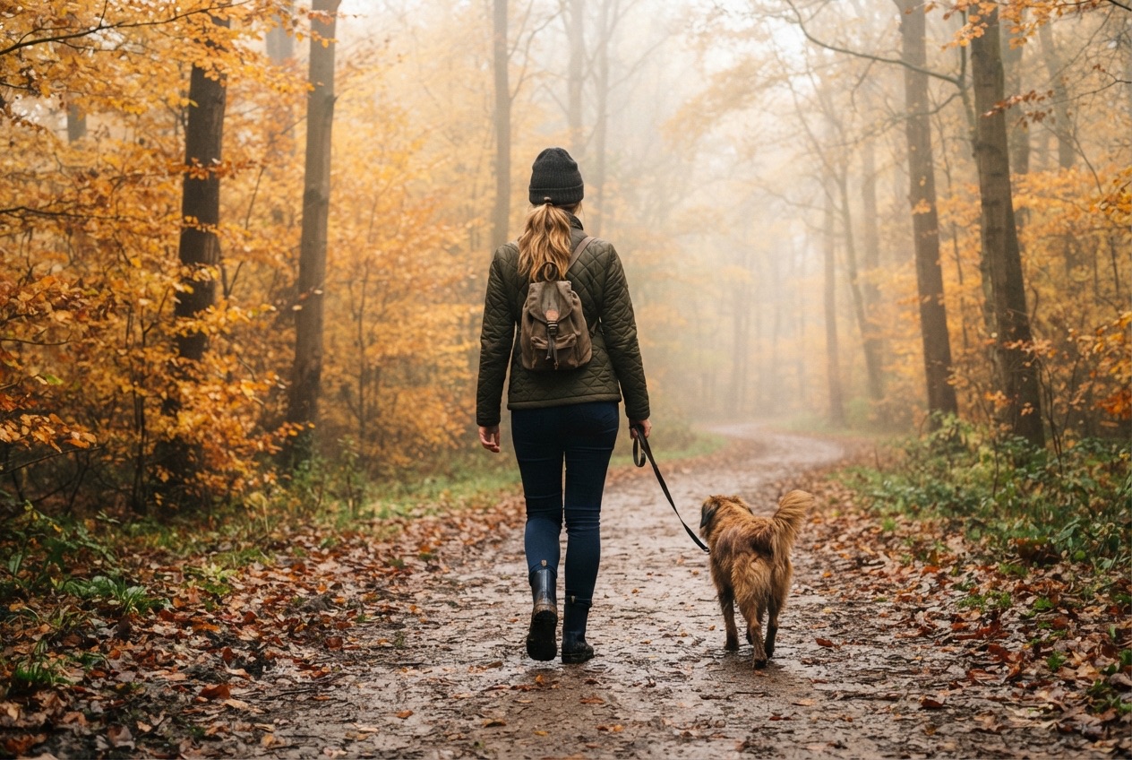 Een herfstwandeling met de hond die eindigt op een terras